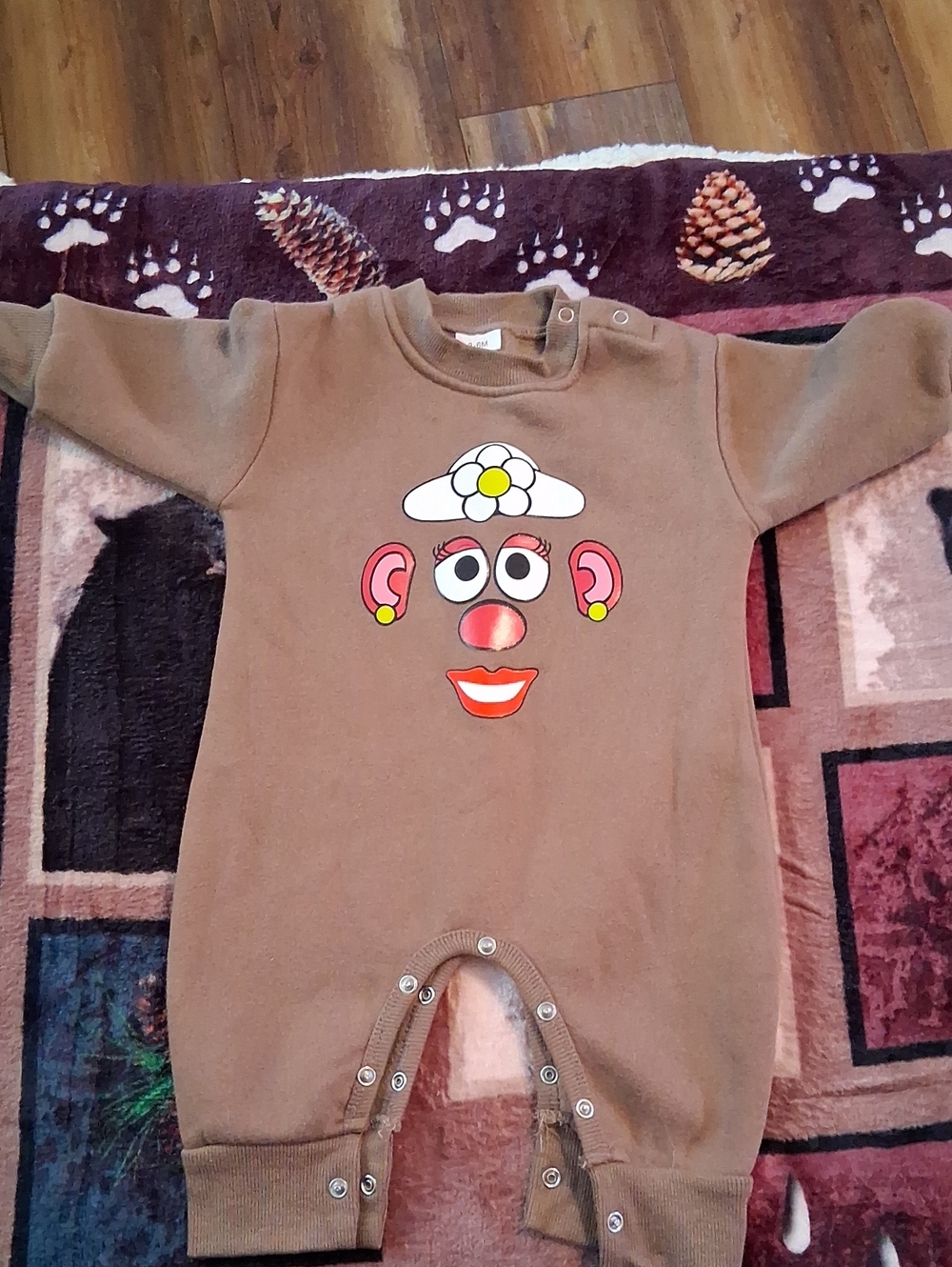 Unbranded Brown Baby One-Piece with Playful Face Graphic